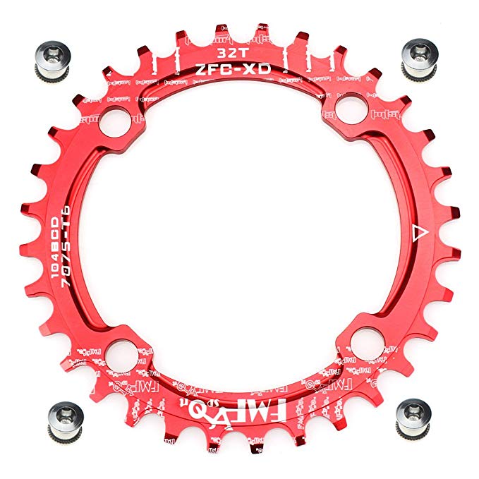 FOMTOR 30T 32T 34T 36T 38T Chainring 104 BCD Narrow Wide Chainring with Four Chainring Bolts for Road Bike, Mountain Bike, BMX MTB Bike (Red)