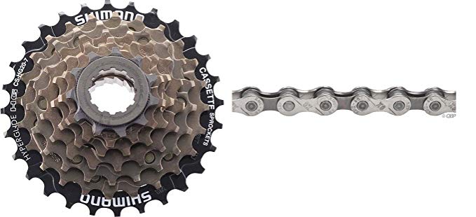 SHIMANO CS-HG20 Hyperglide 7 Speed 12-32T Brown Bicycle Cassette w/KMC X8.93 Chain